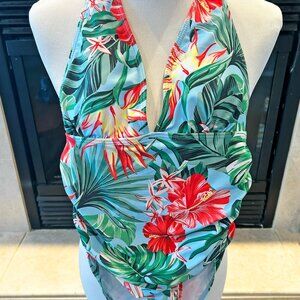 One-Piece Floral Swimsuit with Cover Up